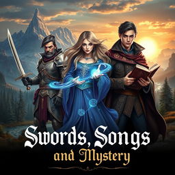 A fantasy adventure novel cover titled 'Swords, Songs and Mystery'