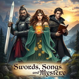 A fantasy adventure novel cover titled 'Swords, Songs and Mystery'