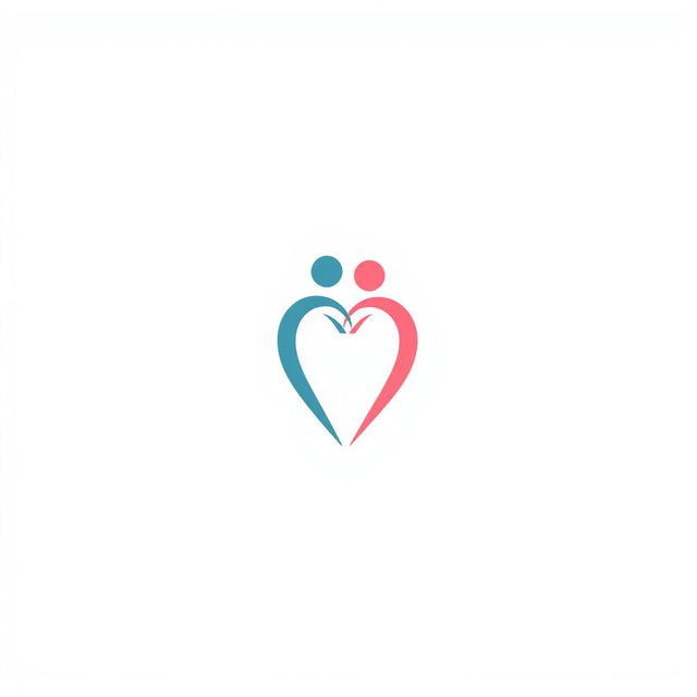 A minimalist logo for a dating website, featuring an abstract symbol of two stylized human figures forming a heart shape together