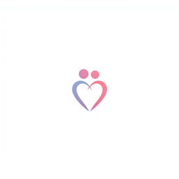 A minimalist logo for a dating website, featuring an abstract symbol of two stylized human figures forming a heart shape together
