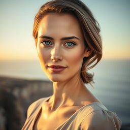 A portrait of a woman with expressive yet natural facial features that exude sophistication and confidence