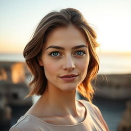 A portrait of a woman with expressive yet natural facial features that exude sophistication and confidence