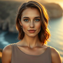 A portrait of a woman with expressive yet natural facial features that exude sophistication and confidence