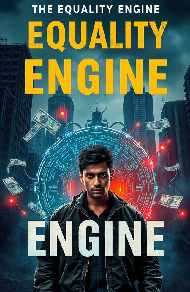 A visually compelling cover for a dystopian thriller titled 'The Equality Engine'