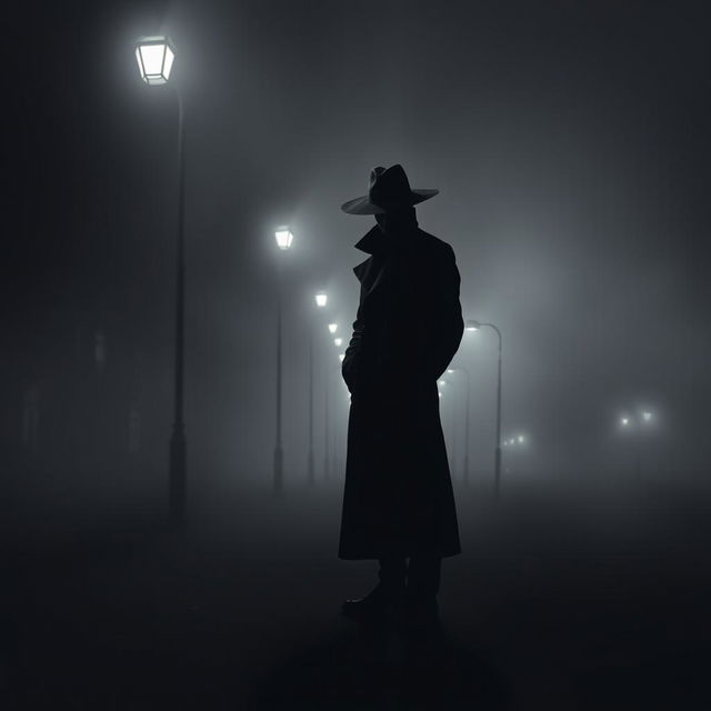 A mysterious shadow man standing in an urban environment at night