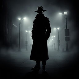 A mysterious shadow man standing in an urban environment at night