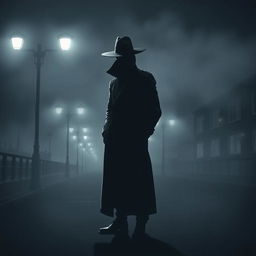 A mysterious shadow man standing in an urban environment at night