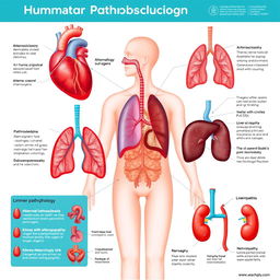 An educational illustration demonstrating key concepts in human pathophysiology