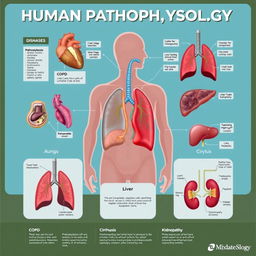 An educational illustration demonstrating key concepts in human pathophysiology