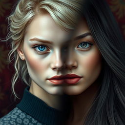 A 27-year-old girl with Russian features, bright blonde hair, and striking blue eyes, showcasing natural beauty