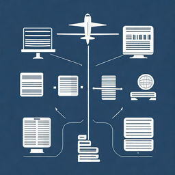 Graphic icons symbolizing key components of Airbus's information system, such as databases and supply chains