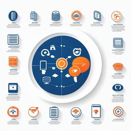 Graphic icons symbolizing key components of Airbus's information system, such as databases and supply chains