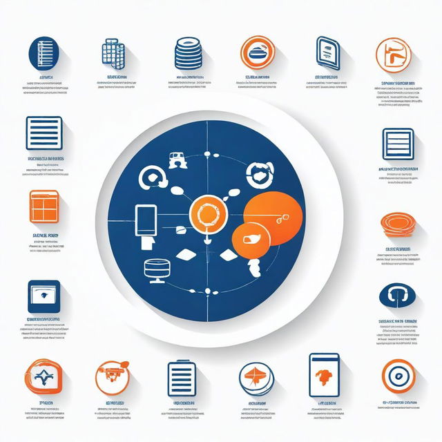 Graphic icons symbolizing key components of Airbus's information system, such as databases and supply chains