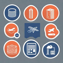 Graphic icons symbolizing key components of Airbus's information system, such as databases and supply chains