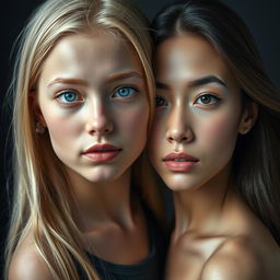 A 27-year-old girl with Russian features, bright blonde hair, and captivating blue eyes, showcasing her natural beauty in a serene pose
