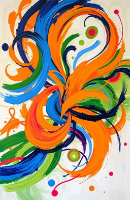 A vibrant and colorful abstract art piece featuring swirling patterns and dynamic shapes