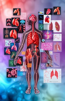 A comprehensive and artistic representation of human pathophysiology, showcasing various medical conditions and their effects on the body