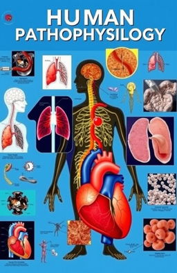 An engaging collage depicting human pathophysiology, featuring various aspects of human anatomy and physiological processes