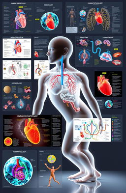 A comprehensive overview of human pathophysiology, featuring multiple dynamic images illustrating various biological processes and disease mechanisms