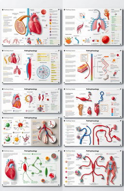 A comprehensive overview of human pathophysiology, featuring multiple dynamic images illustrating various biological processes and disease mechanisms