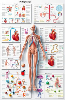 A comprehensive overview of human pathophysiology, featuring multiple dynamic images illustrating various biological processes and disease mechanisms