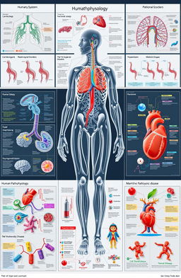 A comprehensive overview of human pathophysiology, featuring multiple dynamic images illustrating various biological processes and disease mechanisms