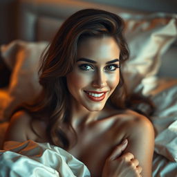 A sensual and intimate portrait of a woman with alluring features, engaged in an intimate moment
