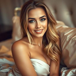 A sensual and intimate portrait of a woman with alluring features, engaged in an intimate moment