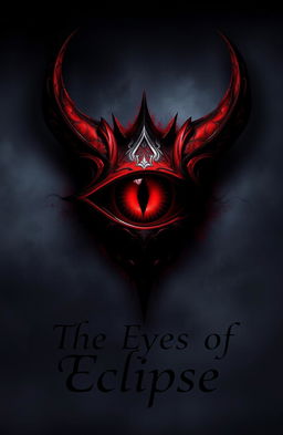 A striking and captivating image featuring a red and black demon eye, set against a dark and mystical background
