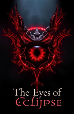 A striking and captivating image featuring a red and black demon eye, set against a dark and mystical background