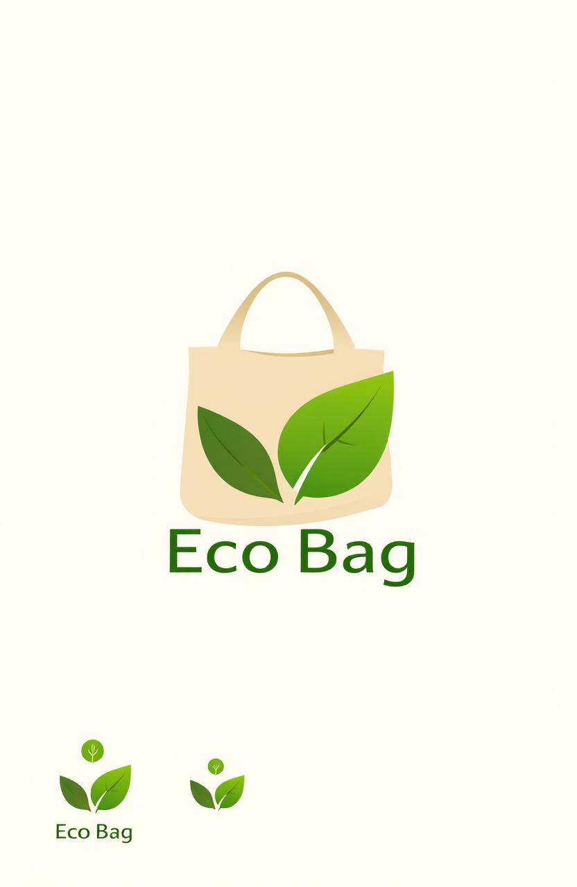 A modern logo design for an eco-friendly bag, featuring a stylized green leaf intertwined with a reusable shopping bag