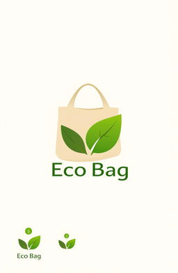 A modern logo design for an eco-friendly bag, featuring a stylized green leaf intertwined with a reusable shopping bag