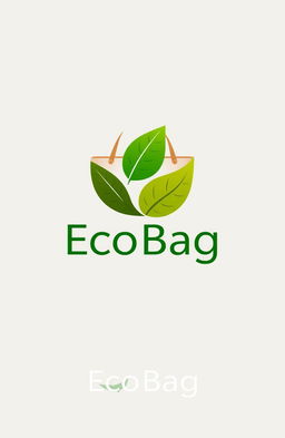 A modern logo design for an eco-friendly bag, featuring a stylized green leaf intertwined with a reusable shopping bag