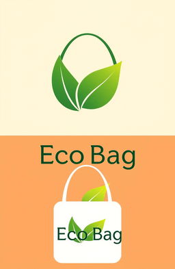 A modern logo design for an eco-friendly bag, featuring a stylized green leaf intertwined with a reusable shopping bag