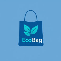 A contemporary logo design for a blue eco-friendly bag, featuring a stylized blue leaf artfully integrated with a reusable shopping bag silhouette