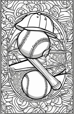 Coloring page with a baseball and bat.