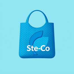 A modern logo design for a blue bag, featuring a stylized blue leaf intertwined with a reusable shopping bag silhouette