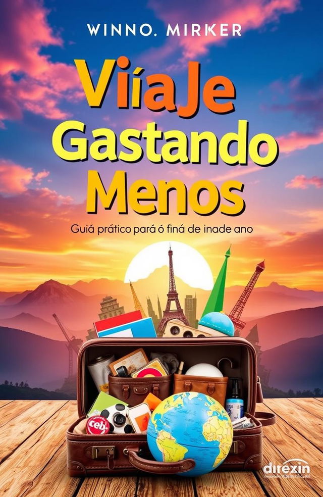 A captivating book cover design for 'Viaje Mais Gastando Menos: Guia Prático para o Final de Ano'