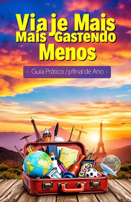 A captivating book cover design for 'Viaje Mais Gastando Menos: Guia Prático para o Final de Ano'