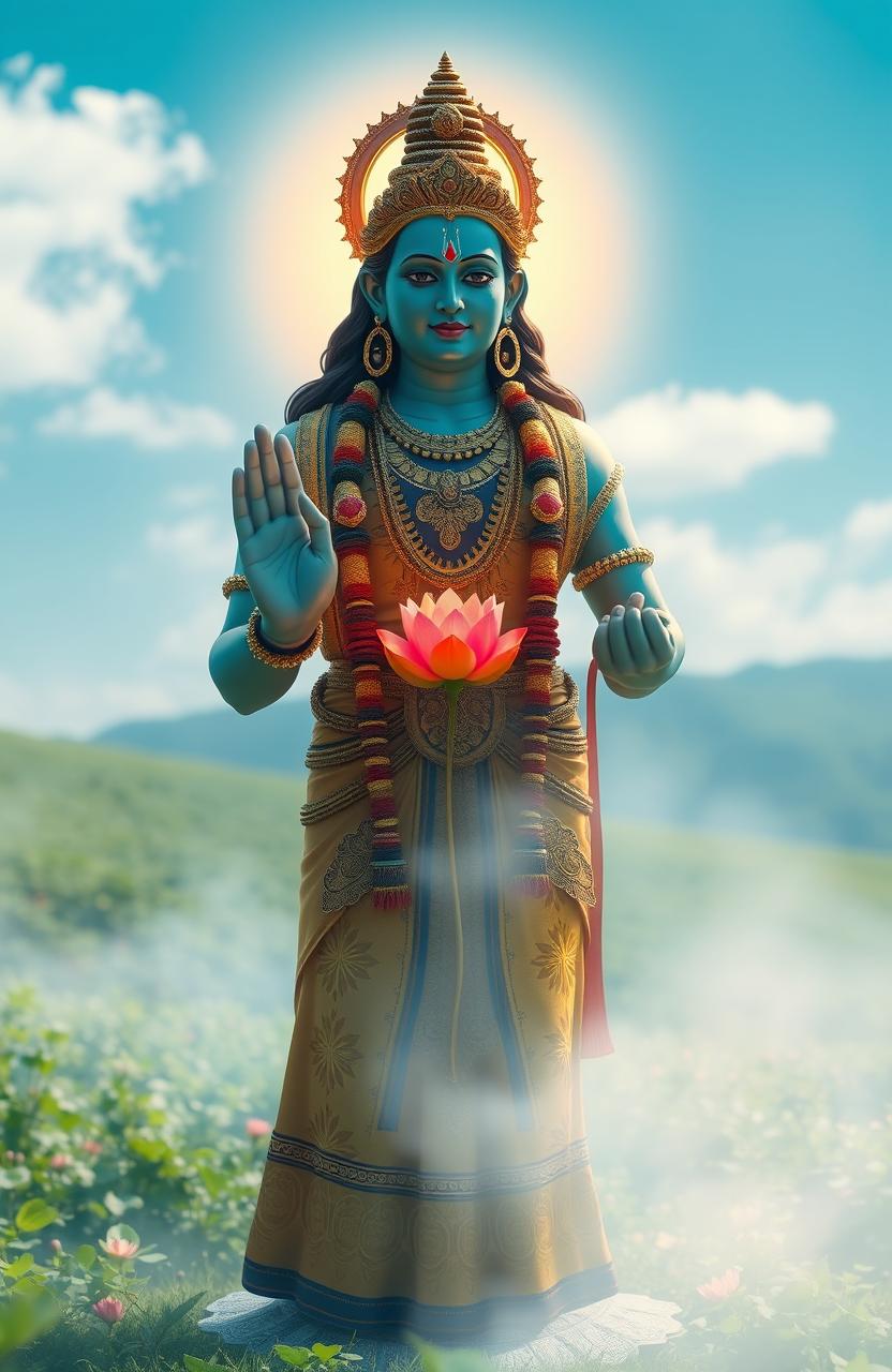 An ethereal representation of Bhagavan, depicted as a divine figure radiating calmness and wisdom