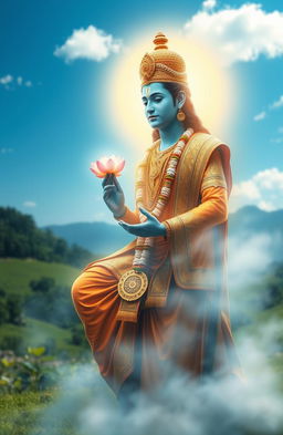 An ethereal representation of Bhagavan, depicted as a divine figure radiating calmness and wisdom