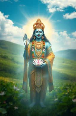 An ethereal representation of Bhagavan, depicted as a divine figure radiating calmness and wisdom