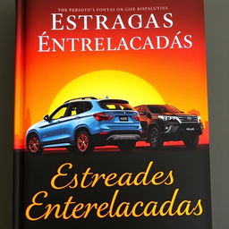 A captivating book cover featuring Roxy, a light blue BMW X1, and Sirius, a black Hilux, parked side by side
