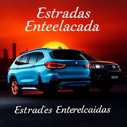 A captivating book cover featuring Roxy, a light blue BMW X1, and Sirius, a black Hilux, parked side by side