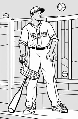 Simplistic coloring page featuring a baseball player.