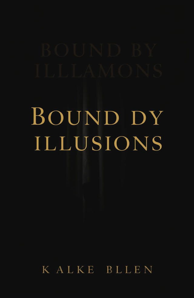 A minimalist book cover design for "Bound by Illusions", featuring a striking image of a closed, dark velvet curtain slightly parted in the center, hinting at mystery and intrigue behind it