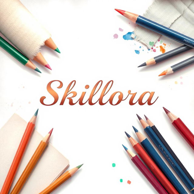 An artistic illustration featuring the title 'Skillora' elegantly centered in a stylish font that reflects a professional, skilled drawing aesthetic