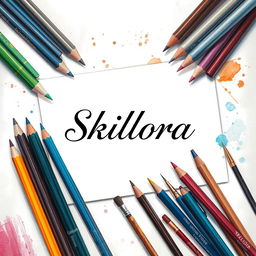 An artistic illustration featuring the title 'Skillora' elegantly centered in a stylish font that reflects a professional, skilled drawing aesthetic