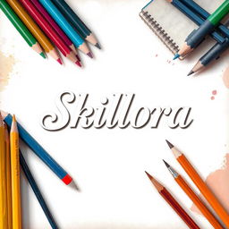 An artistic illustration featuring the title 'Skillora' elegantly centered in a stylish font that reflects a professional, skilled drawing aesthetic
