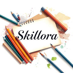 An artistic illustration featuring the title 'Skillora' elegantly centered in a stylish font that reflects a professional, skilled drawing aesthetic